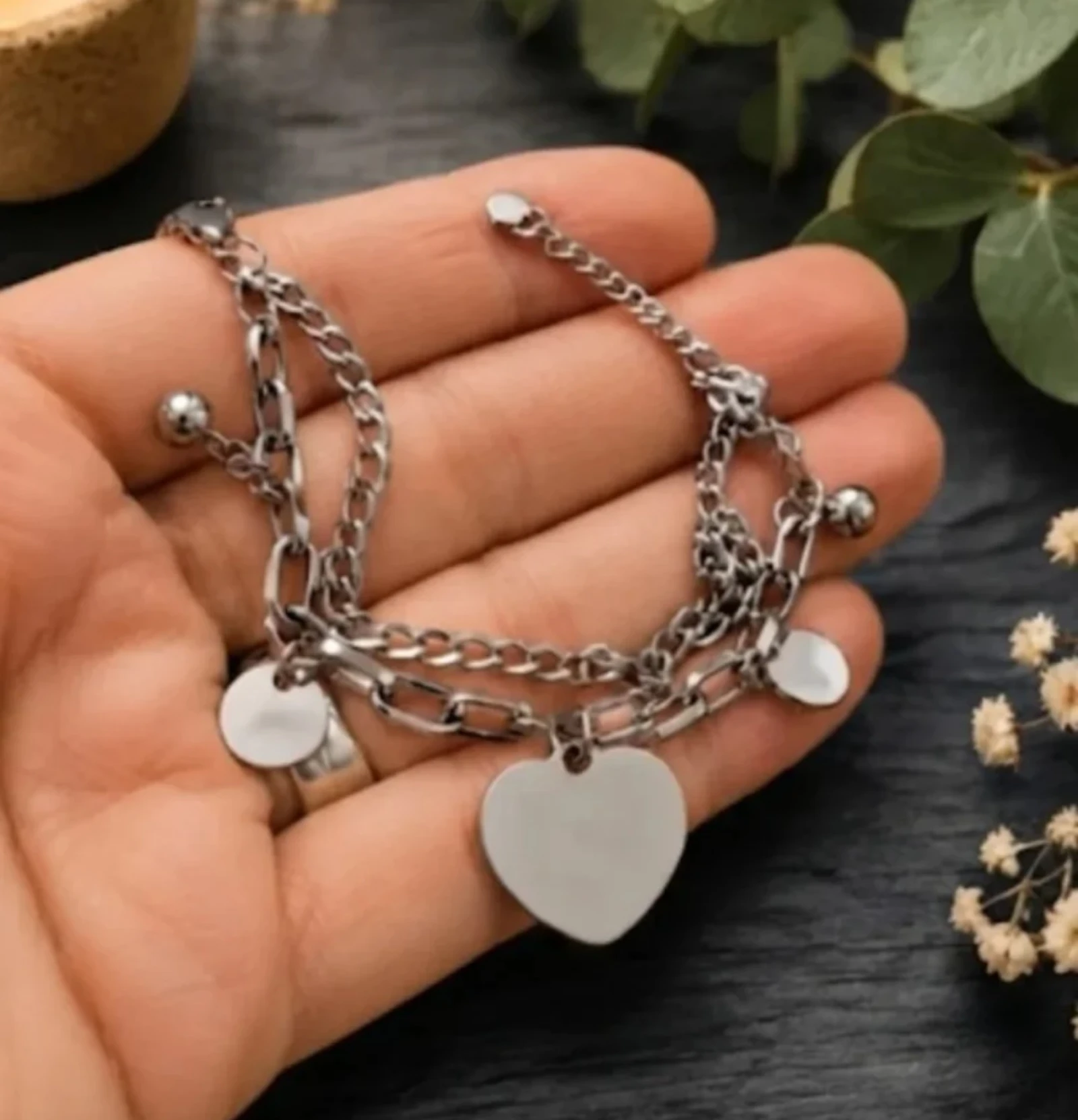 Stainless steel bracelet with heart charm – photo 2
